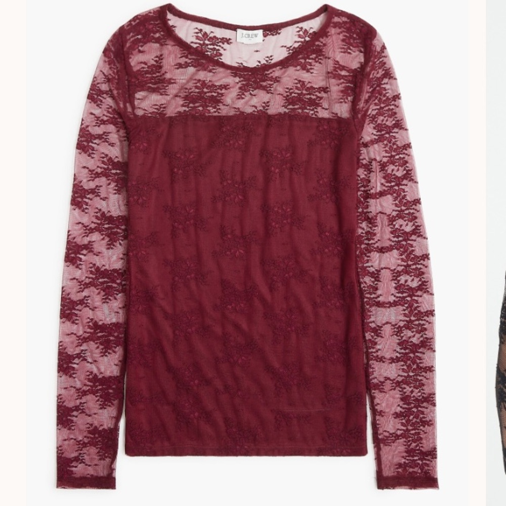 J. Crew Burgundy Lace Long Sleeve Top